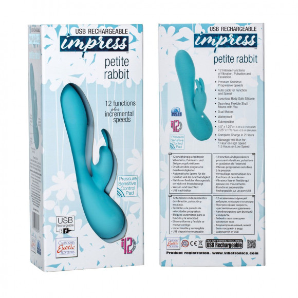 Перезаряжаемый бирюзовый вибромассажер Petite Rabbit - 21 см.