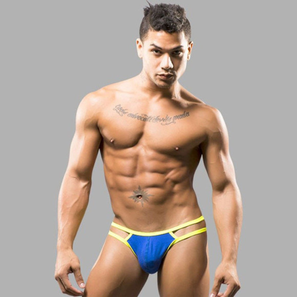 Синие мужские трусы-стринги с двойными бретелями Синие мужские трусы-стринги с двойными бретелями