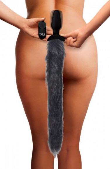 Черная анальная вибропробка с серым лисьим хвостом Grey Fox Tail Vibrating Anal Plug Черная анальная вибропробка с серым лисьим хвостом Grey Fox Tail Vibrating Anal Plug
