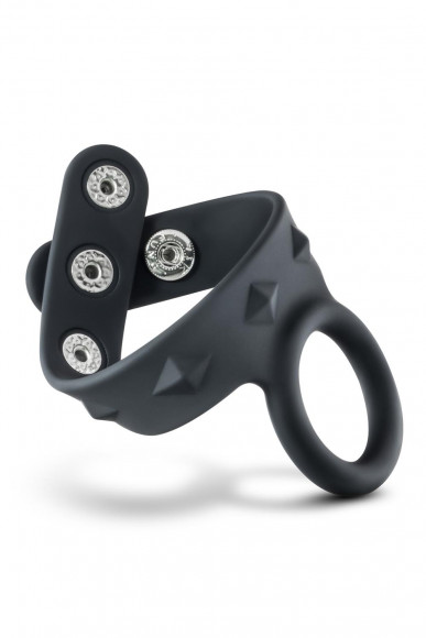 Черное эрекционное кольцо с подхватом мошонки на кнопках VS6