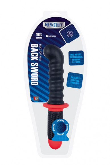 Ребристый двусторонний вибромассажер для анальной стимуляции MENZSTUFF BACK SWORD RIBBED - 27 см.