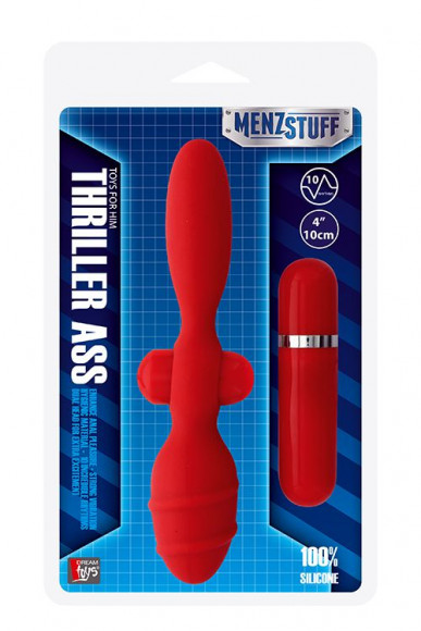 Красный двусторонний вибромассажер для анальной стимуляции MENZSTUFF THRILLER ASS - 20 см.