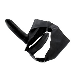 Чёрный латексный страпон с вагинальной пробкой STRAP ON WITH DOUBLE DILDO TWO TIMES LATEX - 16 см. Чёрный латексный страпон с вагинальной пробкой STRAP ON WITH DOUBLE DILDO TWO TIMES LATEX - 16 см.