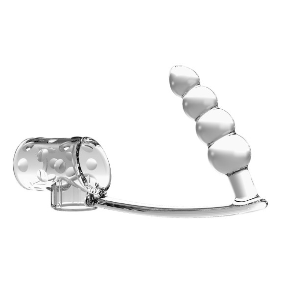 Прозрачная насадка на пенис и мошонку с анальным стимулятором Rilley Прозрачная насадка на пенис и мошонку с анальным стимулятором Rilley