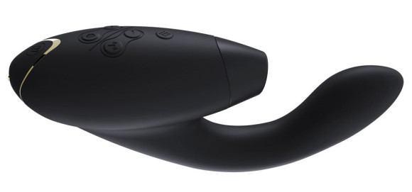 Чёрный стимулятор Womanizer DUO с вагинальным отростком Чёрный стимулятор Womanizer DUO с вагинальным отростком