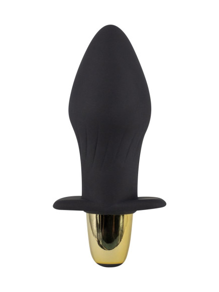 Черная силиконовая анальная пробка с вибрацией - 10,5 см. Черная силиконовая анальная пробка с вибрацией - 10,5 см.