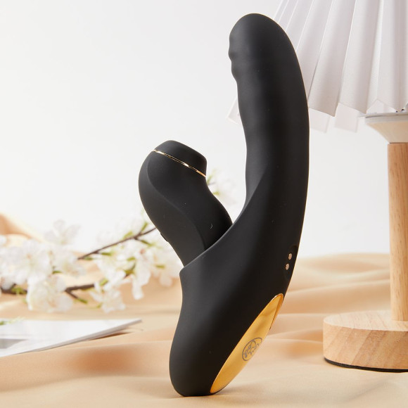 Черный вибратор с возвратно-поступательными движениями и вакуумом Fatima - 19,2 см. Черный вибратор с возвратно-поступательными движениями и вакуумом Fatima - 19,2 см.