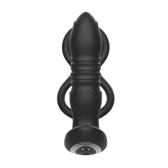 Черный анальный вибромассажёр с возвратно-поступательными движениями и кольцами для фиксации Черный анальный вибромассажёр с возвратно-поступательными движениями и кольцами для фиксации