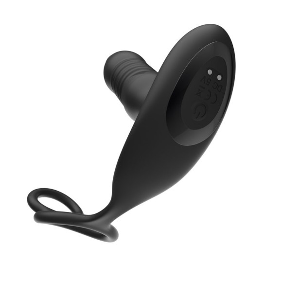 Черный анальный вибромассажёр с возвратно-поступательными движениями и кольцами для фиксации Черный анальный вибромассажёр с возвратно-поступательными движениями и кольцами для фиксации