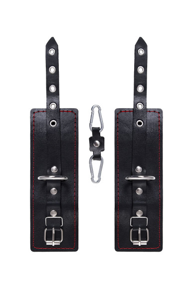 Черные кожаные однослойные наручники с контрастной строчкой