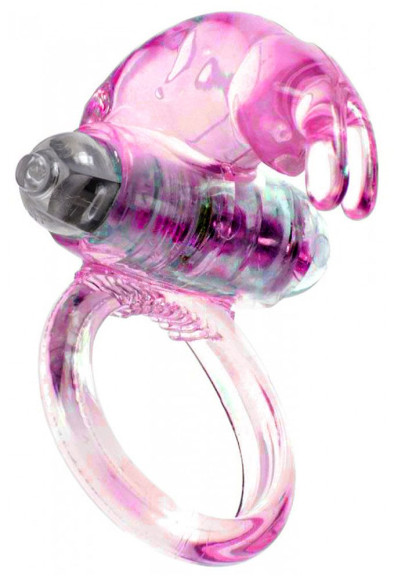 Розовое эрекционное виброкольцо с клиторальным зайчиком Розовое эрекционное виброкольцо с клиторальным зайчиком