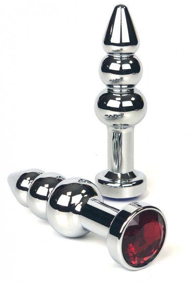 Серебристая анальная ёлочка с красным кристаллом - 11 см. Серебристая анальная ёлочка с красным кристаллом - 11 см.