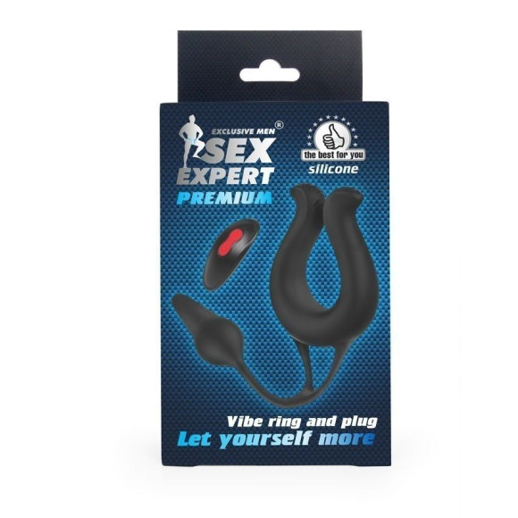 Черная вибронасадка Sex Expert с анальной втулкой Черная вибронасадка Sex Expert с анальной втулкой