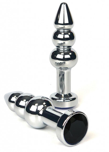 Серебристая анальная пробка-ёлочка Vandersex с черным кристаллом - 11 см. Серебристая анальная пробка-ёлочка Vandersex с черным кристаллом - 11 см.