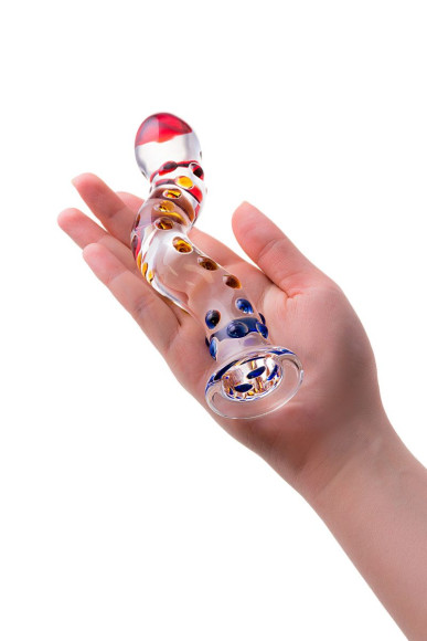 Изогнутый стеклянный фаллос с объемными точками - 20 см. Изогнутый стеклянный фаллос с объемными точками - 20 см.