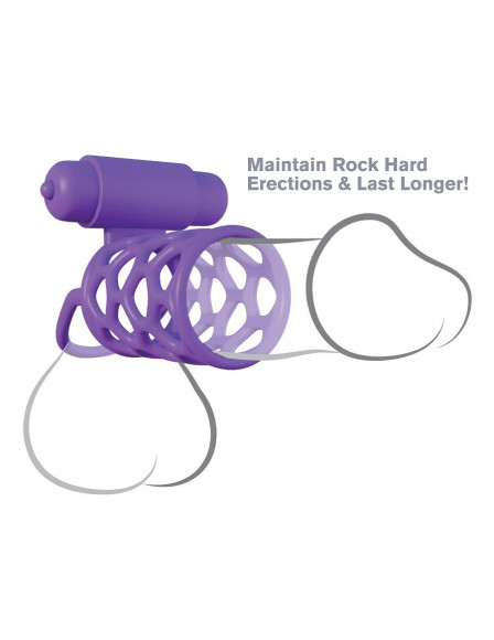 Фиолетовая насадка с подхватом мошонки и вибропулей Фиолетовая насадка с подхватом мошонки и вибропулей