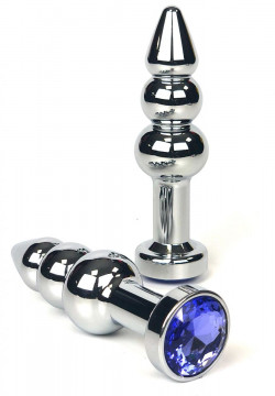 Серебристая анальная ёлочка с сиреневым кристаллом - 11 см.