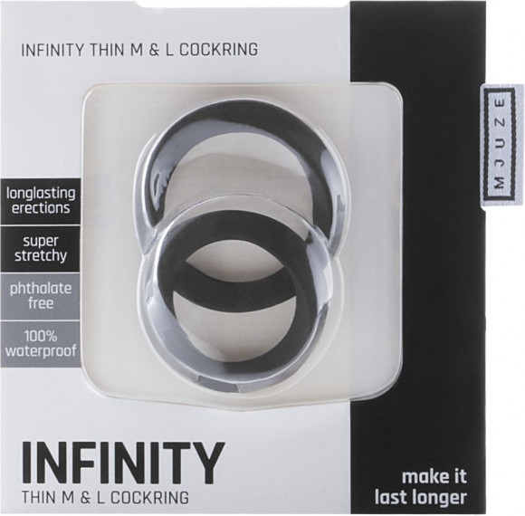 Набор из 2 чёрных эрекционных колец разного размера Infinity Thin M and L Cockring Набор из 2 чёрных эрекционных колец разного размера Infinity Thin M and L Cockring