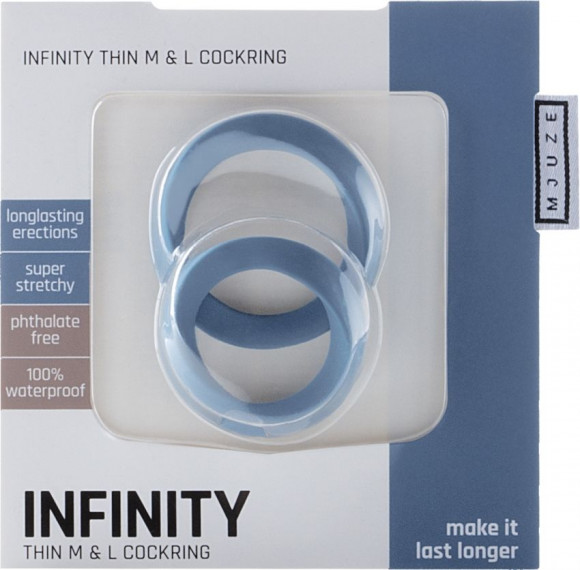 Набор из 2 синих эрекционных колец разного размера Infinity Thin M and L Cockring Набор из 2 синих эрекционных колец разного размера Infinity Thin M and L Cockring