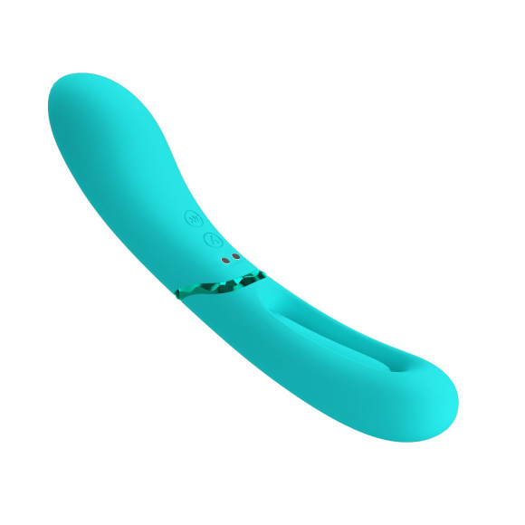 Аквамариновый двусторонний вибратор с функцией фингеринга Lexie - 20 см. Аквамариновый двусторонний вибратор с функцией фингеринга Lexie - 20 см.