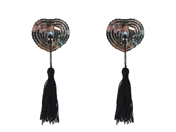 Серебристые пэстисы-сердечки Gipsy с черными кисточками Серебристые пэстисы-сердечки Gipsy с черными кисточками