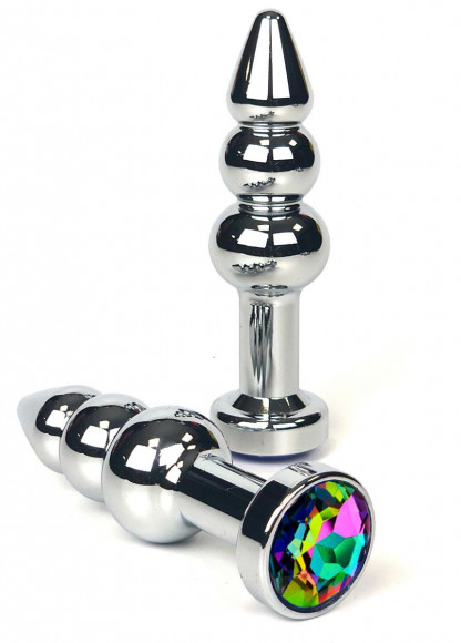Серебристая коническая анальная пробка-ёлочка с радужным кристаллом - 11 см. Серебристая коническая анальная пробка-ёлочка с радужным кристаллом - 11 см.