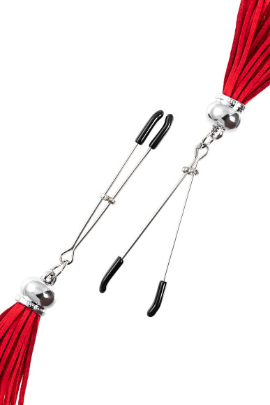 Зажимы на соски «Вилки» с красными кисточками из замши Зажимы на соски «Вилки» с красными кисточками из замши