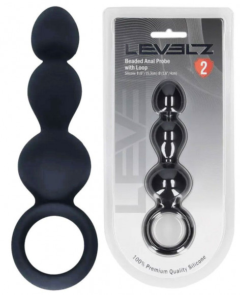 Черная анальная елочка Beaded Silicone Anal Probe with Loop
