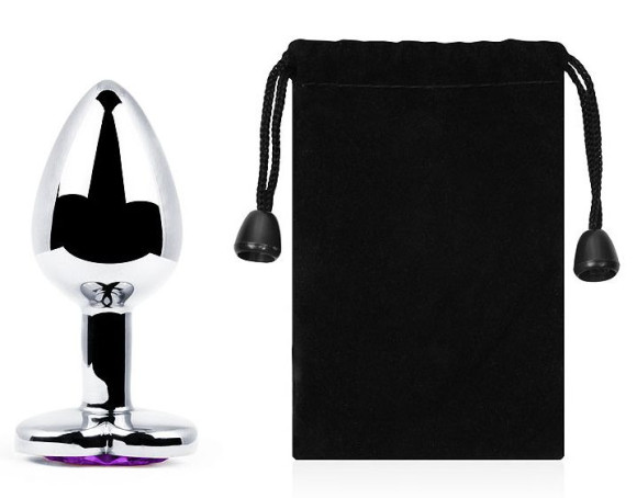 Серебристая анальная пробка с фиолетовым кристаллом-сердечком - 8 см. Серебристая анальная пробка с фиолетовым кристаллом-сердечком - 8 см.