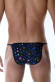 Черные мужские трусы-танга с разноцветными блестящими звездами Черные мужские трусы-танга с разноцветными блестящими звездами