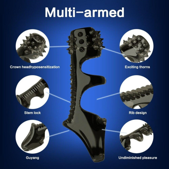 Черная рельефная насадка на пенис «Оки-Чпоки» с усиками Черная рельефная насадка на пенис «Оки-Чпоки» с усиками