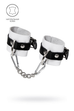 Бело-черные кожаные наручники с одним ремешком с люверсами