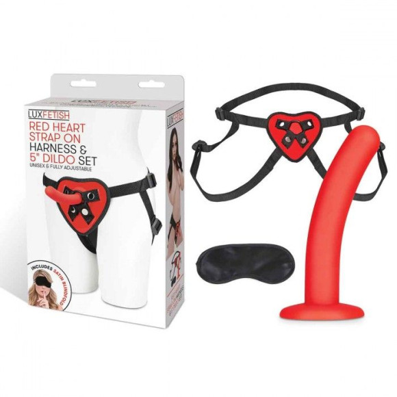 Красный поясной фаллоимитатор Red Heart Strap on Harness & 5in Dildo Set - 12,25 см. Красный поясной фаллоимитатор Red Heart Strap on Harness & 5in Dildo Set - 12,25 см.