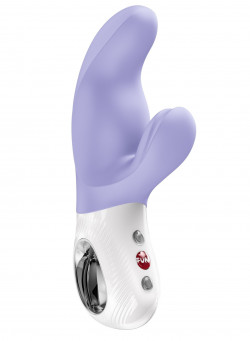 Сиреневый вибратор с клиторальным стимулятором Miss Bi - 17 см. Сиреневый вибратор с клиторальным стимулятором Miss Bi - 17 см.