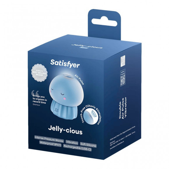 Голубой вакуумный стимулятор клитора в форме медузы Satisfyer Jelly-cious