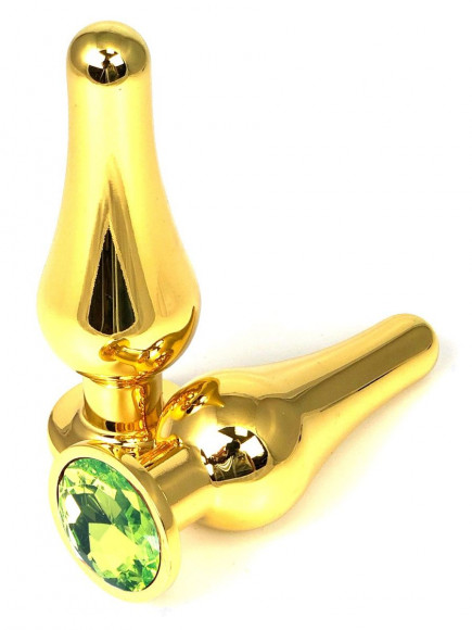 Золотистая удлиненная анальная пробка с лаймовым кристаллом - 11,5 см. Золотистая удлиненная анальная пробка с лаймовым кристаллом - 11,5 см.