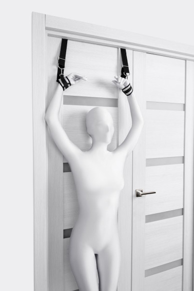 Черно-серебристые фиксаторы для рук на дверь Anonymo Черно-серебристые фиксаторы для рук на дверь Anonymo