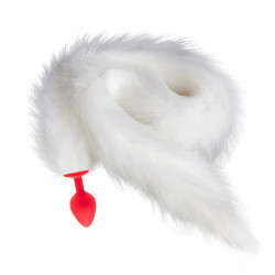 Красная анальная пробка с длинным пушистым белым хвостиком Красная анальная пробка с длинным пушистым белым хвостиком