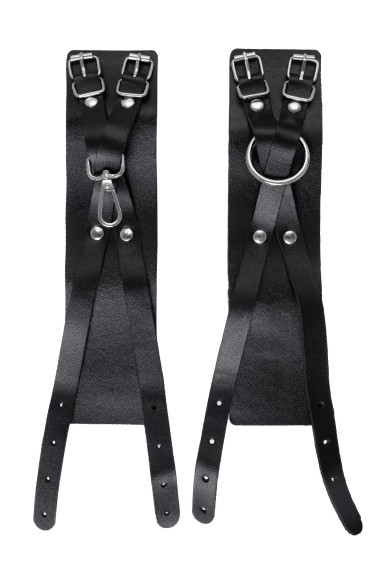 Черные кожаные оковы с двумя перекрёстными ремешками