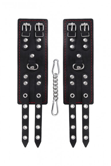 Черные кожаные наручники с двумя ремнями и подкладкой Черные кожаные наручники с двумя ремнями и подкладкой