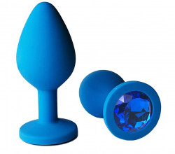 Голубая анальная пробка с синим кристаллом - 9,5 см.