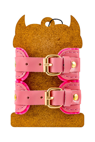 Розовые двуслойные кожаные наручники-браслеты