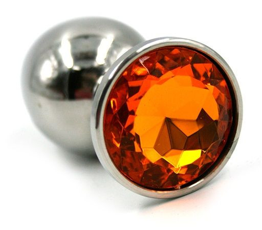 Серебристая средняя анальная пробка с жёлтым кристаллом - 8 см. Серебристая средняя анальная пробка с жёлтым кристаллом - 8 см.