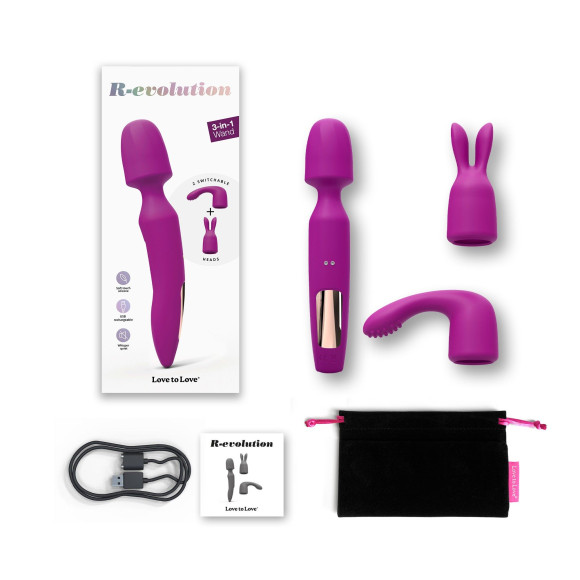 Лиловый вибратор с 2 сменными насадками R-Evolution Wand Vibrator with 2 Attachments Лиловый вибратор с 2 сменными насадками R-Evolution Wand Vibrator with 2 Attachments