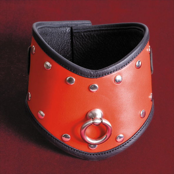 Красный кожаный ошейник с кольцом и клёпками Красный кожаный ошейник с кольцом и клёпками