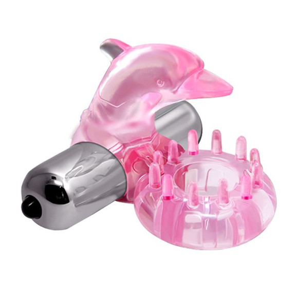 Розовое виброкольцо-дельфин с шипами Розовое виброкольцо-дельфин с шипами