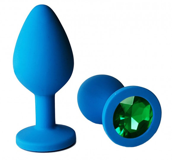 Голубая анальная пробка с зеленым кристаллом - 8 см. Голубая анальная пробка с зеленым кристаллом - 8 см.