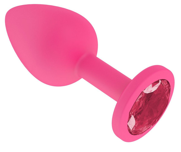 Розовая анальная втулка с малиновым кристаллом - 7,3 см. Розовая анальная втулка с малиновым кристаллом - 7,3 см.