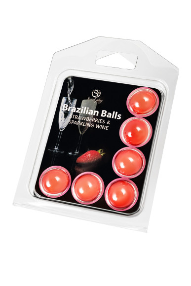 Набор из 6 шариков с массажным маслом Brazilian Balls с ароматом шампанского и клубники Набор из 6 шариков с массажным маслом Brazilian Balls с ароматом шампанского и клубники