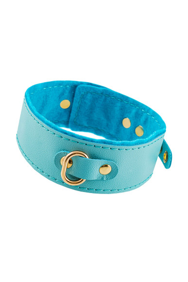 Голубой двуслойный кожаный ошейник с подкладкой из фетра